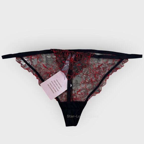 Savage X Fenty Embroidered Lace G String 1X Black Red Gothic Lingerie Romance - Picture 6 of 7
